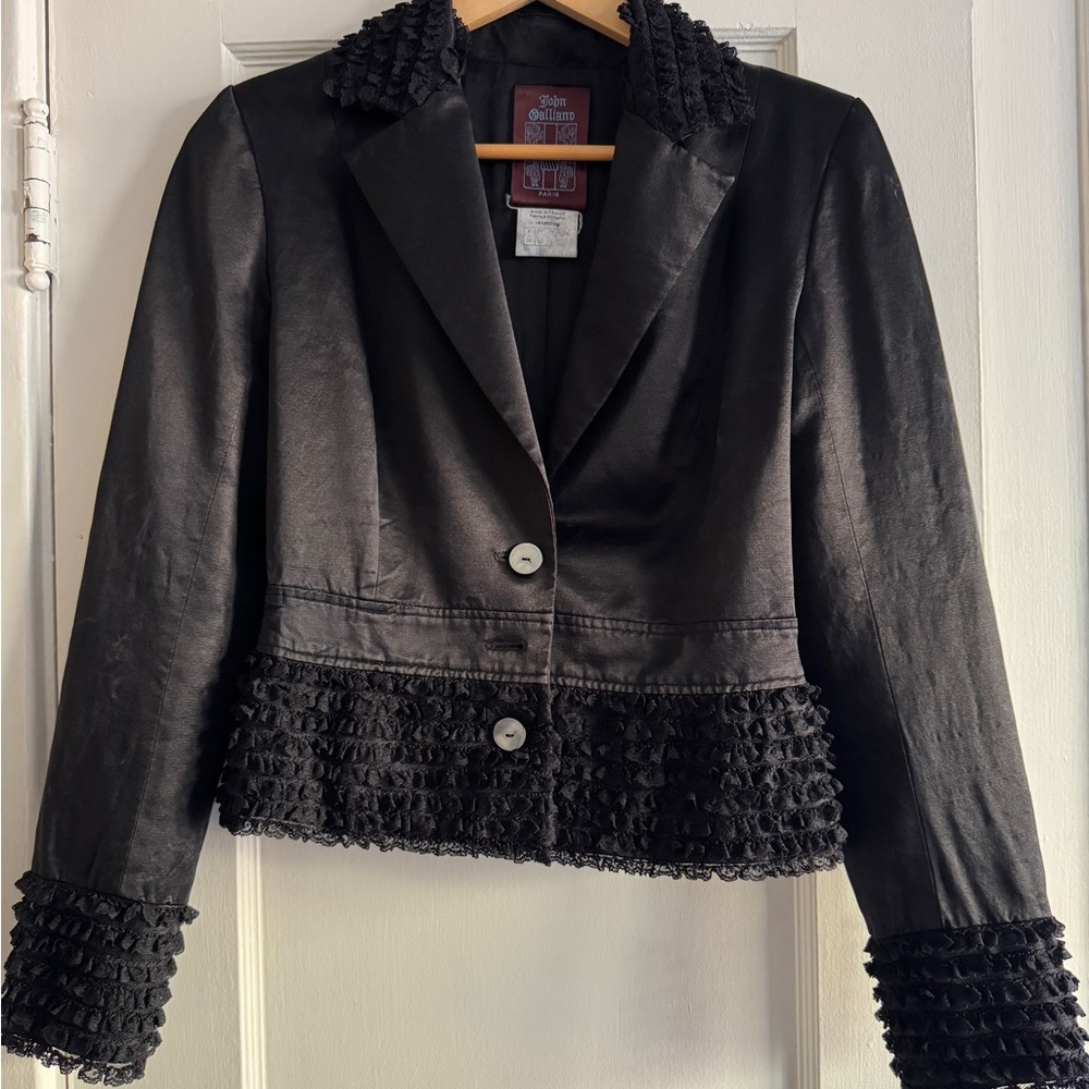 Vintage John Galliano Black Blazer with Ruffle Accents